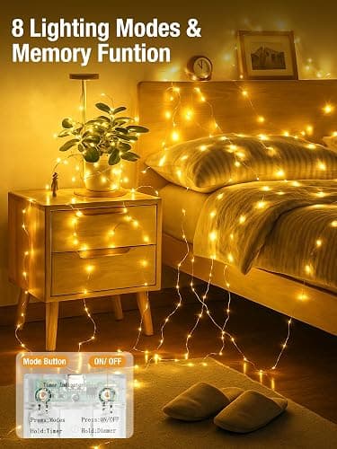 btfarm 4 Pack Fairy Lights Battery Operated with Timer, 16.4 FT 50 LED Silver Wire Twinkle String Lights 8 Modes Dimmable Waterproof for Indoor Christmas Bedroom Wedding Decorations, Warm White thumbnail 4
