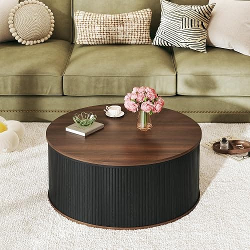 HUAHUU Round Coffee Table with Storage, 31.5" Lift Top Coffee Table, Mid Century Modern Coffee Tables for Living Room, Apartment Office, Fluted Table with Rustic Wood Desktop thumbnail 5