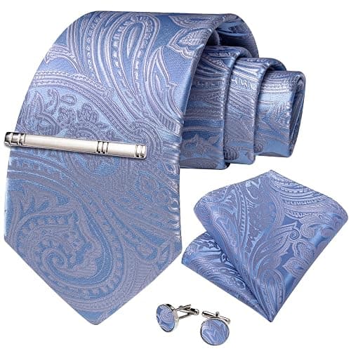 DiBanGu Silk Floral Ties for Men Woven Paisley Necktie and Tie Clip Handkerchief Cufflinks Set for Party Wedding thumbnail 2