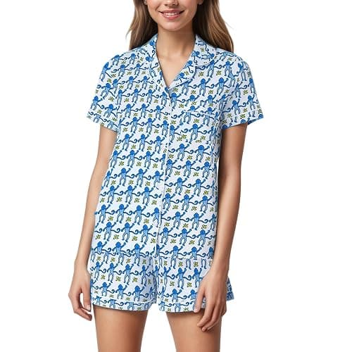 Ammiko Womens Pajamas Set Y2k Loungewear Pajama Button Down Top and Shorts Monkey Beach Short Sleeve Sleepwear Preppy - Image 1