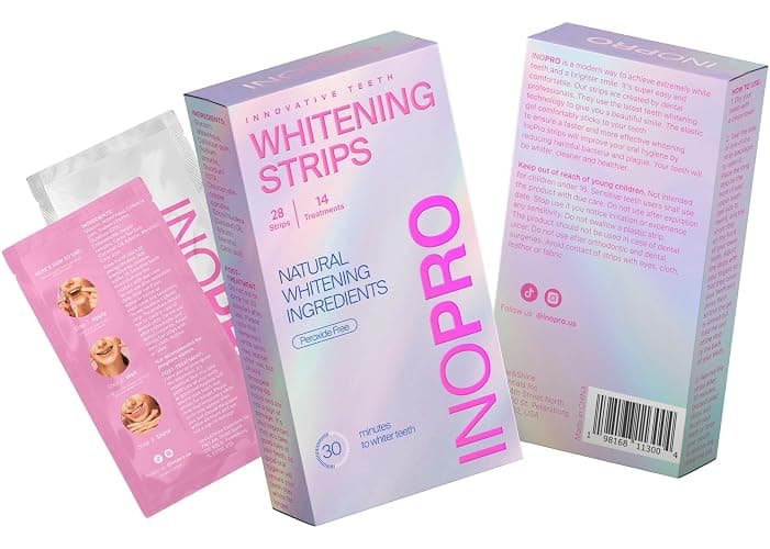 InoPro Teeth Whitening Strips 14 Treatments Kit - Enamel Safe Teeth Whitener, Peroxide-Free, Green White Strips for Teeth Whitening with Arbutin, Coconut Oil, Deep Stains Removal (28 Strips) thumbnail 9