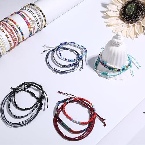 LOLIAS 24 Pieces Ankle String Bracelets for Women Surfer Wave Boho Bracelet Adjustable Handmade Friendship Bracelet String Ocean Beach Boho Bracelets Anklets for Women thumbnail 7