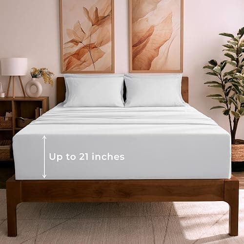 Mellanni King Sheet Set - 6-Piece Iconic Collection Bedding, (Including 4 Pillowcases), 21-Inch Extra Deep Pocket, Easy Care, Ultra Soft, Cooling Sheets, Brushed Microfiber - White - Image 1