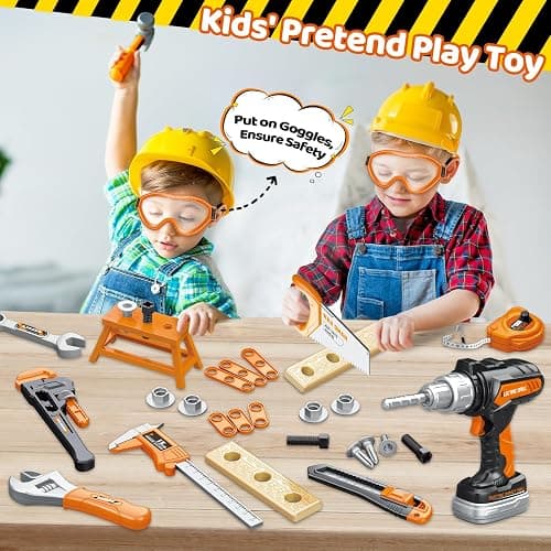 Kids Tool Set 46 PCS, Christmas Birthday Gifts for Kids Ages 3,4,5,6,7,8, Toddler Tool Set with Portable Tool Box & Electronic Toy Drill, Construction Toys Tools for Toddlers, Tool Kits for Boys Girls thumbnail 2