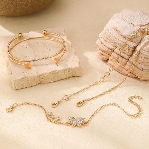 5 PCS Gold Bow Bracelets Set for Women, Elegant Butterfly and Pearl Accented Layered Bracelet Set - Delicate Fashion Jewelry thumbnail 7