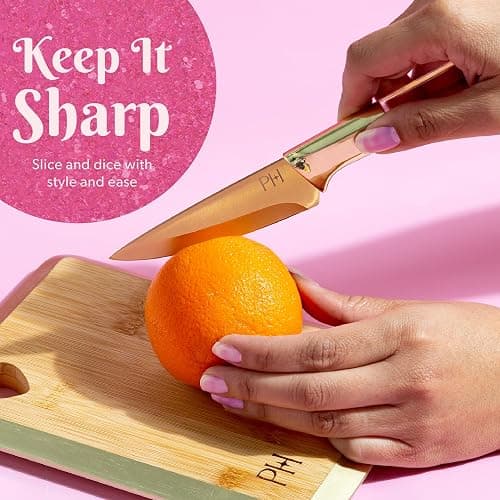 Paris Hilton Stainless Steel Knife Set with Jewel Shaped Handles and Gold Blades, Iconic Cutlery Set, 4-Piece, Pink thumbnail 5