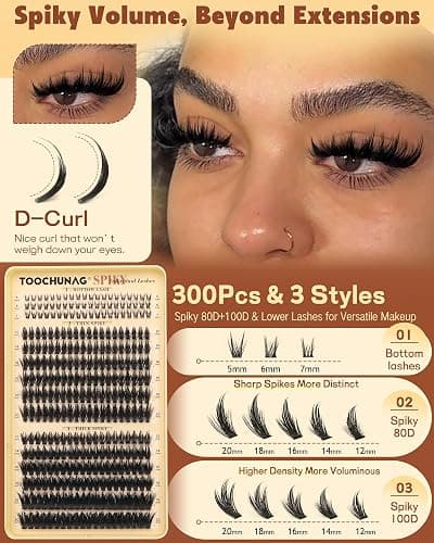 Spiky Manga Lash Clusters 12-20mm Anime Eyelash Clusters 300pcs Cluster Eyelash Extensions Fairy Eyelashes Cluster with Bottom Individual Lashes 80D+100D Volume DIY Lash Extension by TOOCHUNAG thumbnail 4