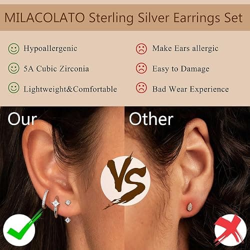 MILACOLATO 3Pairs 925 Sterling Silver Earrings for Women, 14K Gold Plated Small Huggie Hoop Earrings Sets for Multiple Piercing Hypoallergenic, CZ Cartilage Earrings Stacks Trendy Earrings Jewelry Gifts thumbnail 4