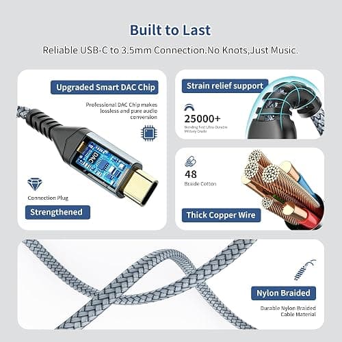 Aux to USB C, Type C to 3.5mm Audio Jack Cable Extension Cord for Car Stereo,Headphone,Speakers Compatible with iPhone 17/16/15 Samsung Galaxy, iPad,Huawei 1.2M (Aux to USB C 1 Pack) thumbnail 6