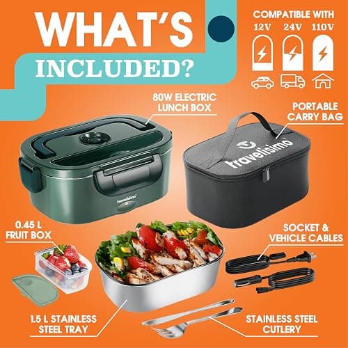 TRAVELISIMO Electric Lunch Box for Adults 80W Heated Lunch Box For Men 1.5L Stainless Steel Portable Food Warmer, 12/24/110V Electric Food Warmers for Travel & Work, Loncheras Para Hombres de Trabajo thumbnail 5