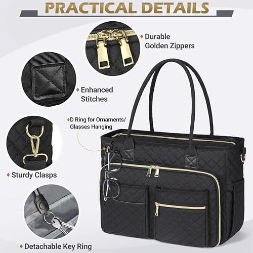 RAINSMORE Teacher Tote Bag 15.6 inch Laptop Bag for Women Work Bags Laptop Tote Nurse Bag Professional Computer Messenger with Insulated Pocket, Laptop Briefcase for Office, College, Nursing, Black thumbnail 7