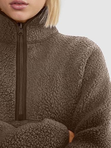 LASLULU Womens Half Zip Pullover Cropped Sweatshirts Sherpa Fleece Jacket Fuzzy Sweaters Cute Winter Jackets with Pockets thumbnail 2