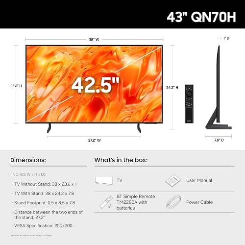 Samsung 43-Inch Class QN70H Series, Neo QLED Mini LED, 4K, Smart TV, 2026 | Samsung Vision AI, Quantum Mini LED, 100% Color Volume with Quantum Dot, NQ4 AI Processor, 4K Upscaling, Alexa Built-in thumbnail 2