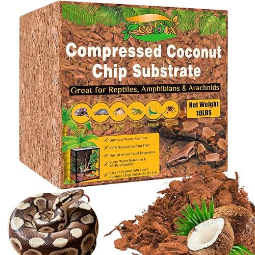 ZeeDix 10LBS Coconut Husk Chip Substrate for Reptiles, 72QT Compressed Organic Coco Coir Chips for Snake Habitat, Reptile Bedding for Ball Python, Tortoises, Geckos, Lizards Terrarium Tanks - Image 1