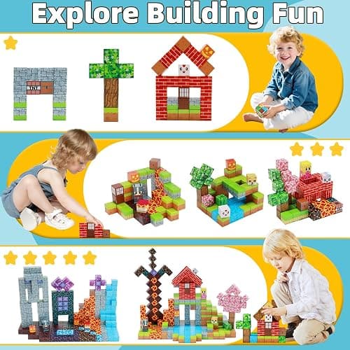 EchoPlan 150PCS Magnetic Blocks, Magnetic Building Blocks, STEM Constructions Magnet Blocks for Boys Girls Age 3 4 5 6 7 8 9 10, Sensory Stacking Toy Christmas Birthday Gifts for Kids, 1" Large Size thumbnail 5