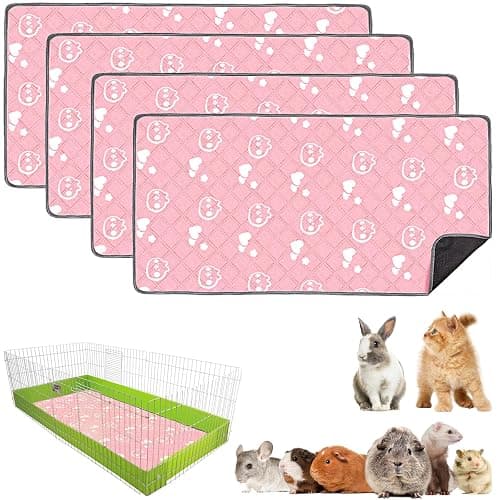 Mooydee 4 Pack Guinea Pig Bedding - Washable Guinea Pig Liners for Midwest Cage, Waterproof Reusable Pee Pads Super Absorbent Mats for Small Animals Pet Rabbit Bunny Hamster Rat (Pink, 48 x 24 Inch) - Image 1