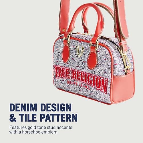 True Religion Satchel Bag, Women's Mini Tile Denim Purse Shoulder Handbag, Navy thumbnail 3