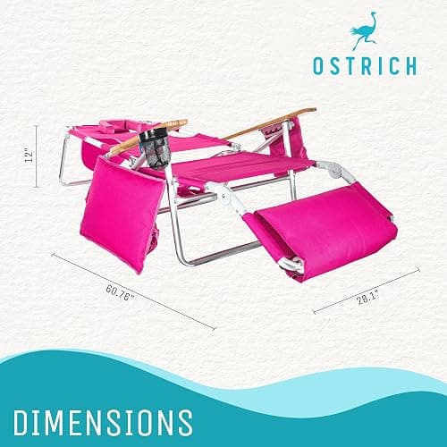 Ostrich Reclining Lounge Chair, Deluxe 3 in 1 Folding Outdoor Beach Lounger, Pink - Compact and Portable Recliner for Pool Tanning, Lawn, Patio, and Yard thumbnail 3