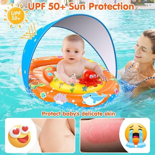 EZIGO Baby Pool Float with Canopy UPF 50+ Sun Protection, Double Air Chambers Infants Swimming Floats with Sound Toys Adjustable Safety Seat Toddler Float for Boys and Girls 6-36 Months thumbnail 2