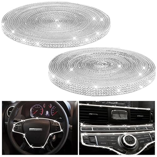 Frienda 2 Rolls 30 Ft Bling Car Trim Self Adhesive Glitter Crystal Rhinestone Car Interior Exterior Accessories Rhinestone Strips Diamond Stickers Roll for Women Auto Dashboard Diamond DIY Decor - Image 1