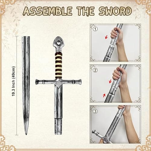 quescu Medieval Knight Toy Sword,35.6" Plastics Sword Medieval Warrior Costume Accessories for Renaissance Fair Cosplay,Props thumbnail 3