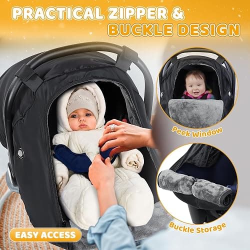 Orzbow Baby Car Seat Cover Winter - Waterproof Carseat Cover for Doona Car Seats and Strollers, Breathable Infant Carseat Canopy with Zipper Access, Rain and Wind Proof, Winter Baby Essentials, Black thumbnail 4