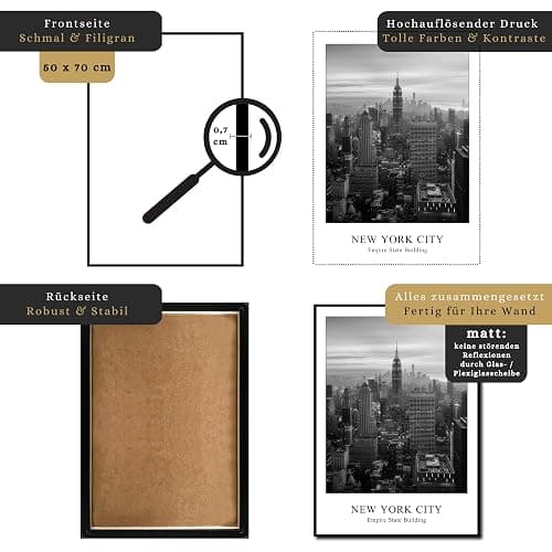 daazoo Rahmenbild Empire State Building | Wandbild mit Rahmen schwarz Hochformat | Bild New York City Skyline | Wohnzimmer Büro | schwarz weiss | 50 x 70 cm thumbnail 4