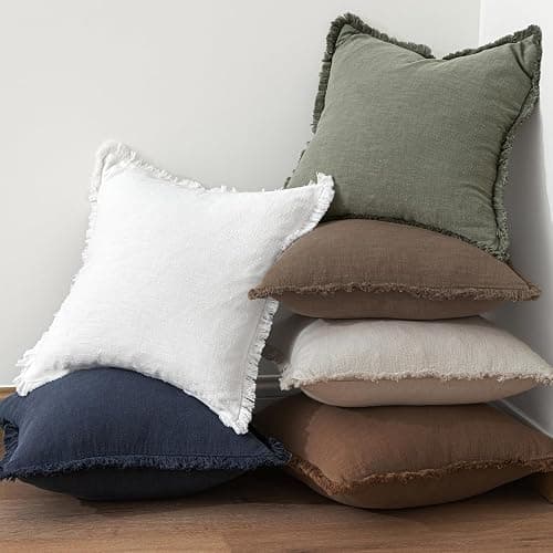 MIULEE Decorative Throw Pillow Covers Neutral Linen Fringe Throw Pillows Set of 2 Cocoa Brown Boho Farmhouse Cushion Covers for Couch Sofa Bed Living Room Fall Home Decor 20x20 Inch thumbnail 5
