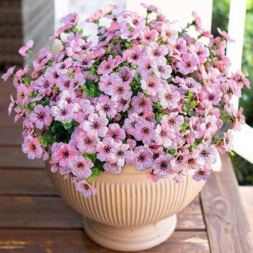 HyeFlora Artificial Flowers for Outdoor Indoor Garden Home Decoration, Faux Flower Daisy with Eucalyptus Leaves Fake Plants Greenery Boxwood Porch Patio, 12 Bundles (Pink) thumbnail 9