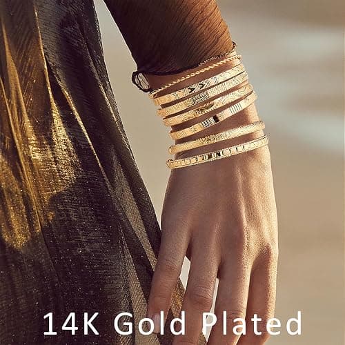 Gold Bangle Bracelets for Women, 14k Gold Plated Multi Layer Cuff Bangles Set, Stackable Boho Non Tarnish Elegance Smooth Bangle Jewelry Gifts for Her thumbnail 4