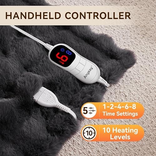 Anysay Heated Blanket Throw with 1/2/4/6/8 Hours Auto-Off 10 Heat Level, 50'' * 60'' Cozy Faux Rabbit Fur Bubble Electric Blanket with Overheat Protection(Dark Grey) thumbnail 4