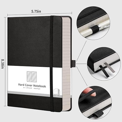 AHGXG Thick Journal Lined Notebook - 320 Numbered Pages Journal for Women A5 Notepad College Ruled, 100gsm Paper, Leather Hardcover, for Men Writing Work Office School, 5.75'' X 8.38''-Black thumbnail 2