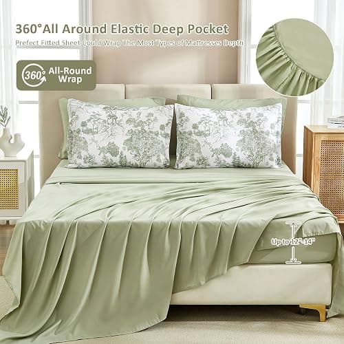 DJY Sage Green Comforter Set King, 7 Pieces Bed in a Bag King Size Botanical Comforters with Sheets Elegant Plants Print Soft Microfiber Reversible Complete Bedding Sets for All Season thumbnail 5