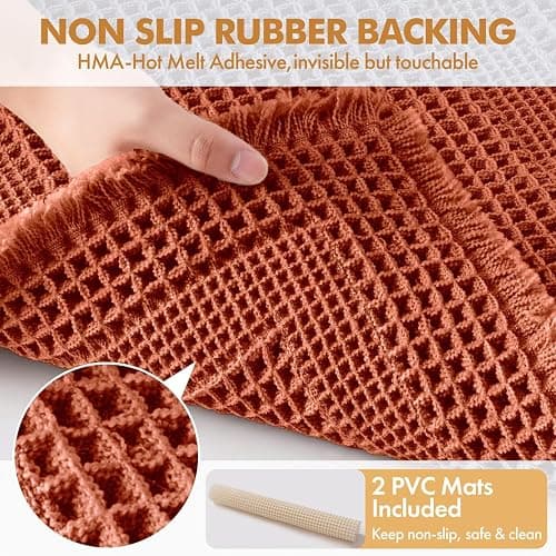 MIULEE Fall Orange Set of 2 Waffle Bathroom Rugs Boho Bath Mat 18x30 in | Looped Design, Super Absorbent, Non Slip, Washable, Ultra Soft, Rubber Backed, Bathroom Mats for Floor Tub Shower, Fall decor thumbnail 3