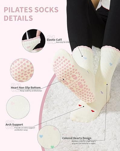 Yawlsow Pilates Grip Socks for Women Yoga Grippy Socks Cute Barre Non Skid Athletic Crew Sticky Sock Workout Hospital thumbnail 5
