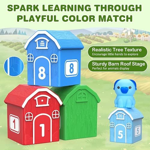 GooMags Montessori Learning Toy Toddler Animal Train Counting Barns Puppets | Montessori toy farm train set with 9 barns & 10 finger puppets for matching sorting, preschool gift for toddler boys girls thumbnail 5