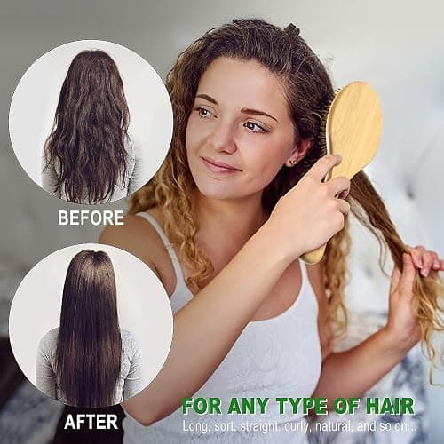 MRD Hair Brush Set, Natural Bamboo Comb Paddle Detangling Hairbrush, Wide-tooth and tail comb No Bristle, suit for Women Men and Kids Thick/Thin/Curly/Dry Hair Gift kit thumbnail 5