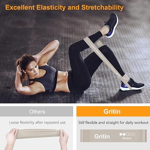 Gritin Bande Élastique Fitness, 5 Bandes de Résistance Élastique en Latex | Équipement d'Exercices Hommes & Femmes pour Musculation Fitness Pilates Yoga -5 Niveaux de Force-avec Sac de Rangement thumbnail 4
