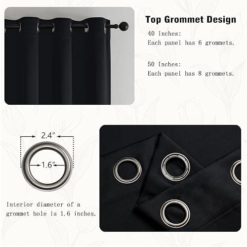 Simplebrand Halloween Black Blackout Curtains for Bedroom 63 Inch Length 2 Panels Set, Grommet Solid Thermal Insulated Black Out Curtains, Room Darkening Energy Saving Window Drapes, W40 x L63 thumbnail 3