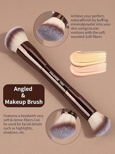 MAANGE 4 PCS Foundation Makeup Brush Set Double-ended Kabuki Contour Brush for Liquid Powder Concealer Cream Cosmetics Blending Blush Face Makeup Tools Kit (Coffee) thumbnail 4