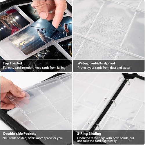 WOT I Trading Card Binder, 900 Pockets Sleeves with Zipper, Double Sided Pockets Card Holder Carry Case for Baseball Card, Football Card thumbnail 7