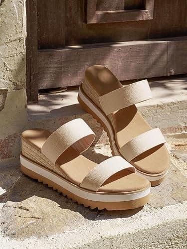 Coutgo Womens Platform Sandals Espadrille Wedge Heels Comfortable Slip on Slides Open Toe Summer Beach Shoes thumbnail 4