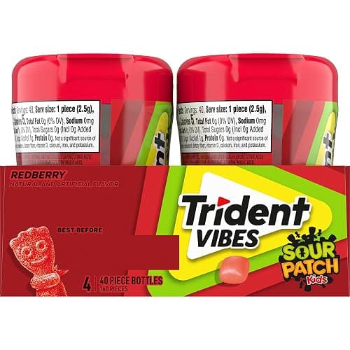 Trident Vibes SOUR PATCH KIDS Redberry Sugar-Free Chewing Gum, 4-40 Piece Bottles (160 Total Pieces) - Redberry - 40 Count (Pack of 4) thumbnail 12