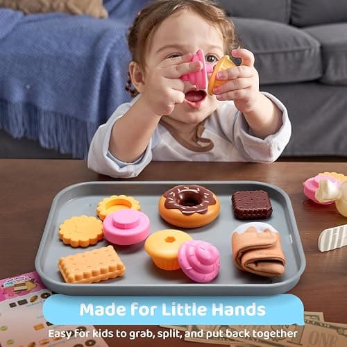 lalalark Cookie Play Food Set, Toddler Pretend Toys, 17 PCS Kitchen Toy Food Sets with Plastic Cookies, Baking Menu, Bakery Tray, and Play Money for Boys and Girls, Birthday Gift for Kids thumbnail 7
