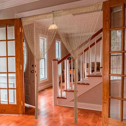 2 Pack 39 x 79 Inch String Curtains Door, Hippie Room Decor Beaded Curtains for Doorway, Closet Curtains, Room Divider Privacy Decor, Boho Home Decoration for Bedroom, Party, Champagne thumbnail 7