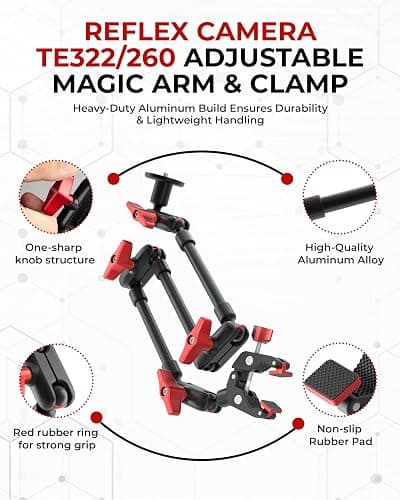REFLEX CAMERA Metal Articulating 32" Magic Arm with Super Clamp Overhead Camera Mount – 1kg Load Capacity, Boom Arm with 1/4", 3/8" Screws Mounts - Photography, Videography & Streaming - Adjustable thumbnail 3