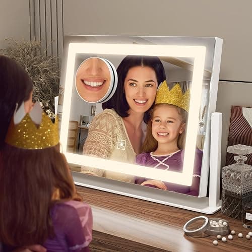 FENNIO Vanity Mirror with Lights, 12" x 16" Lighted Makeup Mirror with Smart Touch Control, 3 Color Modes & Brightness Adjustable, LED Makeup Mirror with 10X Magnification, 360° Rotation for Bedroom thumbnail 6