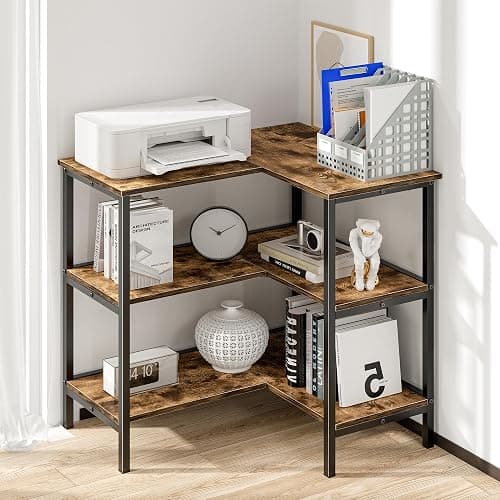VECELO Corner Cabinet Table with 3 Tier Open Shelf, Multipurpose Display Organizer Storage Stand for Small Space Home Office Kitchen, Brown thumbnail 3