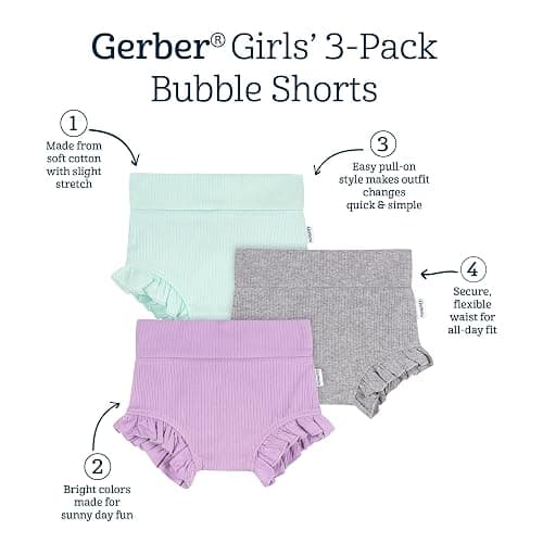 Gerber Baby Girls' 3-Pack Bubble Shorts thumbnail 7