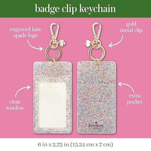 kate spade new york ID Badge Clip Key Chain, Multicolor Glitter | Silicone Window Key Ring, Rainbow Sparkle Keychain Work Badge Key Card Accessory for Nurse, Teacher, and Office thumbnail 2